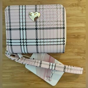 Mini Pink Plaid Wallet/Wristlet with Gold Heart Accent